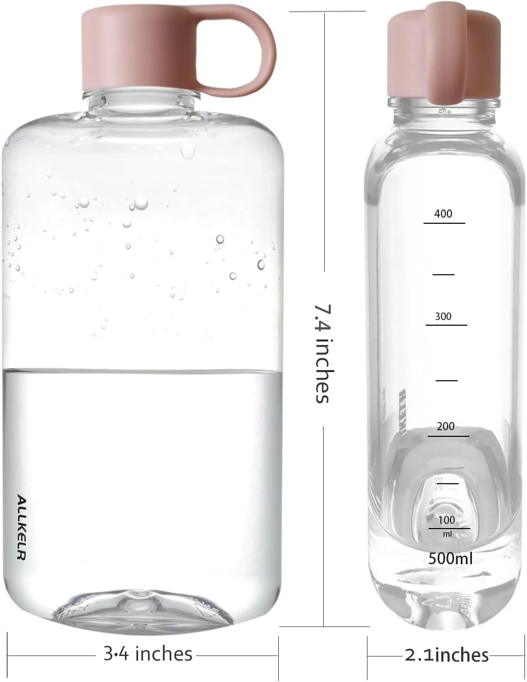 Portable Flat Water Bottle, BPA Free Tritan Plastic Travel Water Bottle for Camping, Fitness, Outdoor Sports, Fits Purse and Pocket (Pink, 16.9 oz)