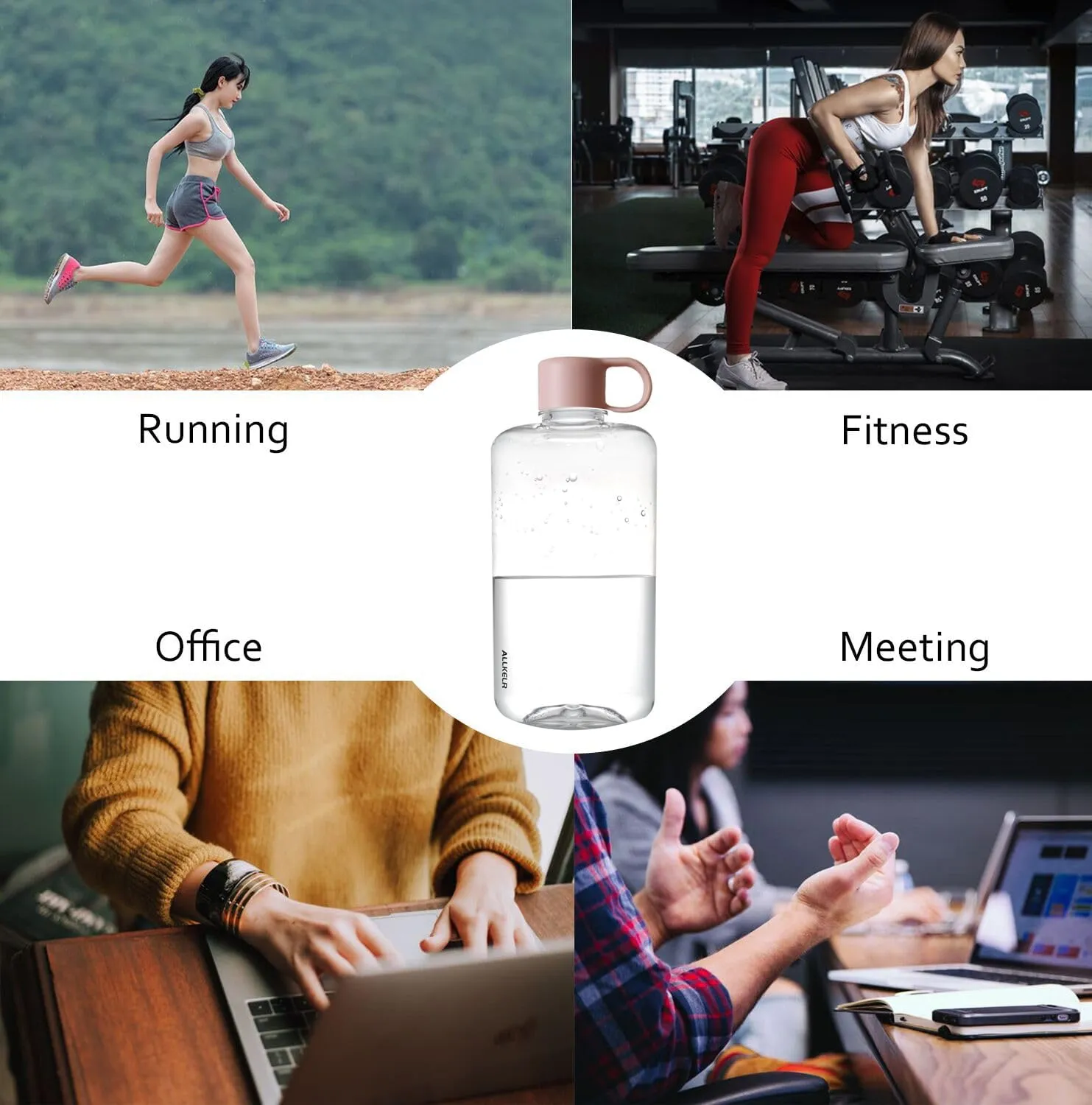 Portable Flat Water Bottle, BPA Free Tritan Plastic Travel Water Bottle for Camping, Fitness, Outdoor Sports, Fits Purse and Pocket (Pink, 16.9 oz)