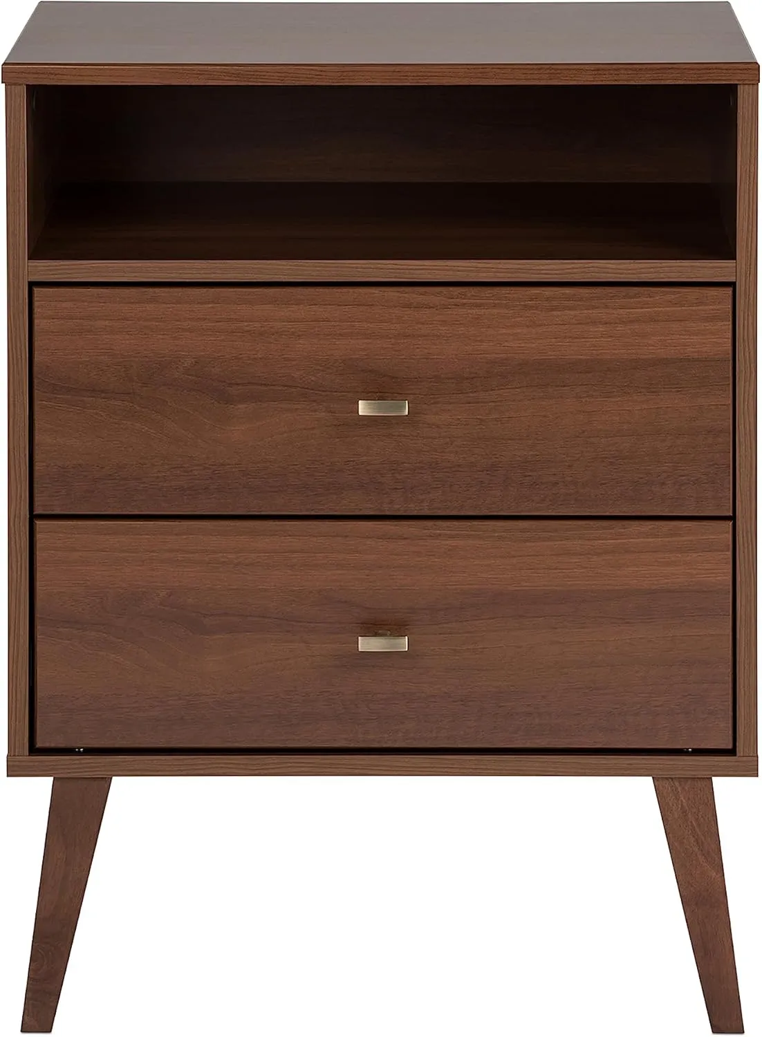 Prepac Milo Mid-Century Modern 2 Drawer Nightstand with Open Shelf, Bedside Table, Contemporary Bedroom Furniture, 16"D x 22.5"W x 29.5"H, Cherry