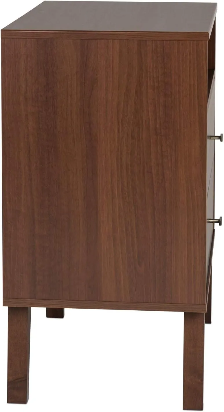 Prepac Milo Mid-Century Modern 2 Drawer Nightstand with Open Shelf, Bedside Table, Contemporary Bedroom Furniture, 16"D x 22.5"W x 29.5"H, Cherry