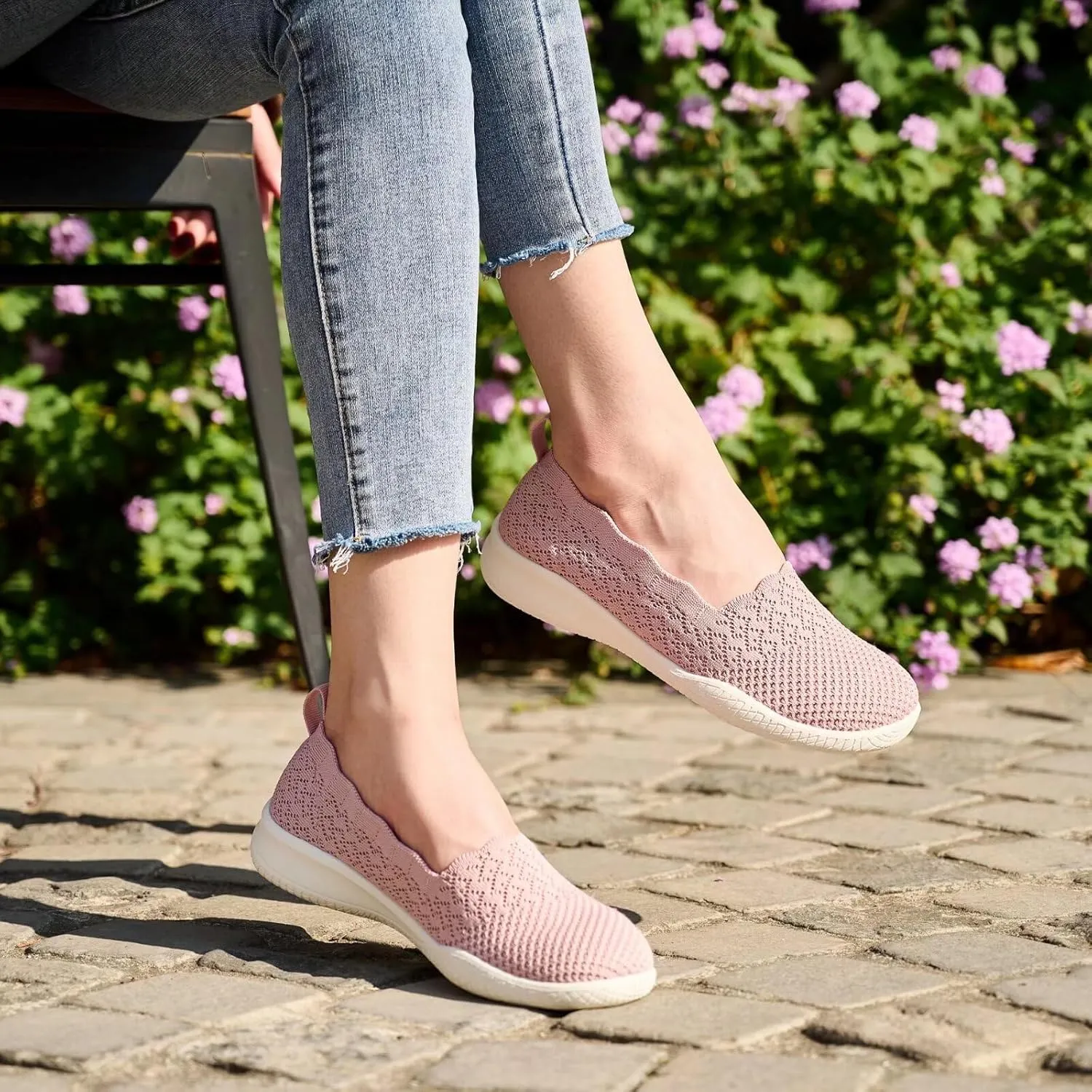 Puxowe Women's Casual Slip on Walking Shoes-Lightweight Knit Loafer