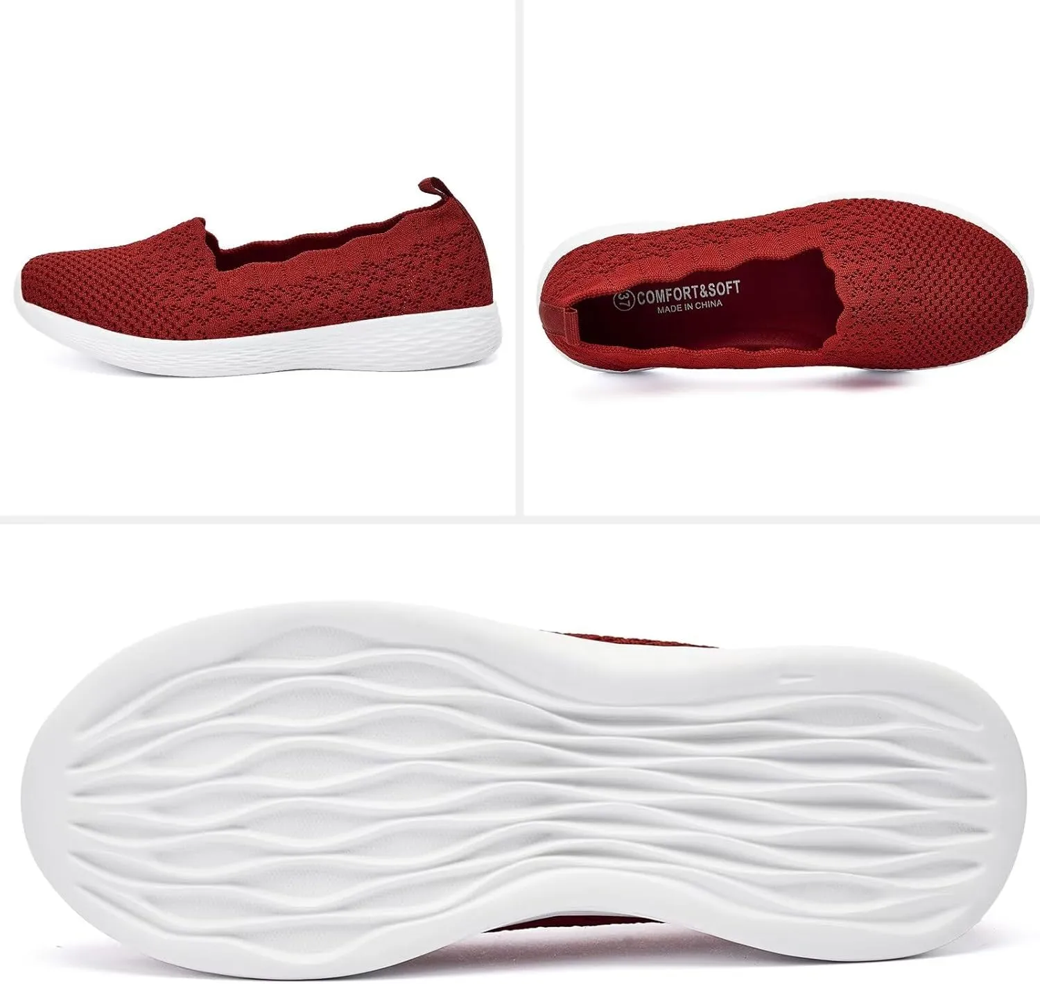 Puxowe Women's Slip on Walking Loafer Shoes-Lightweight Flat Shoes for Women Low-Top Round Toe Knit Memory Foam Sneaker