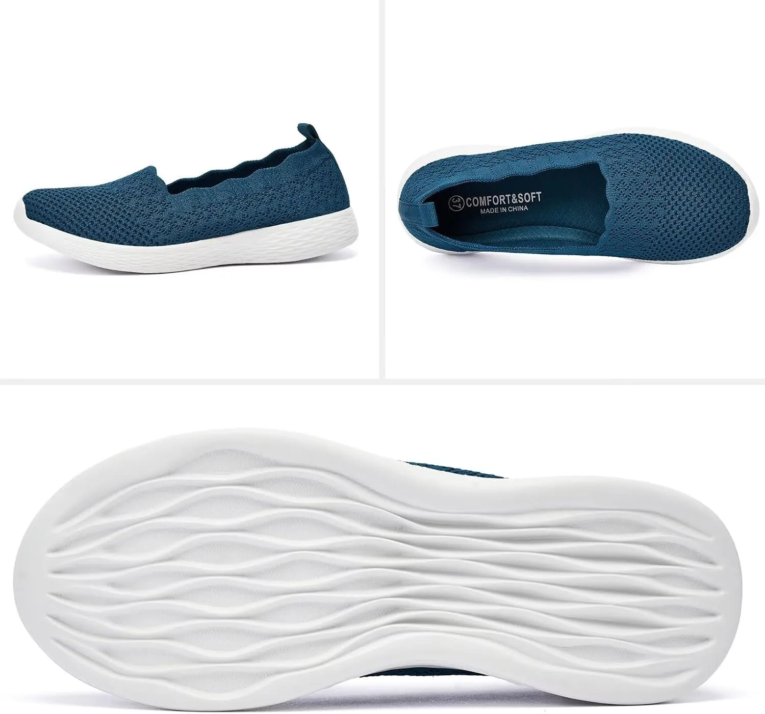 Puxowe Women's Slip on Walking Loafer Shoes-Lightweight Flat Shoes for Women Low-Top Round Toe Knit Memory Foam Sneaker
