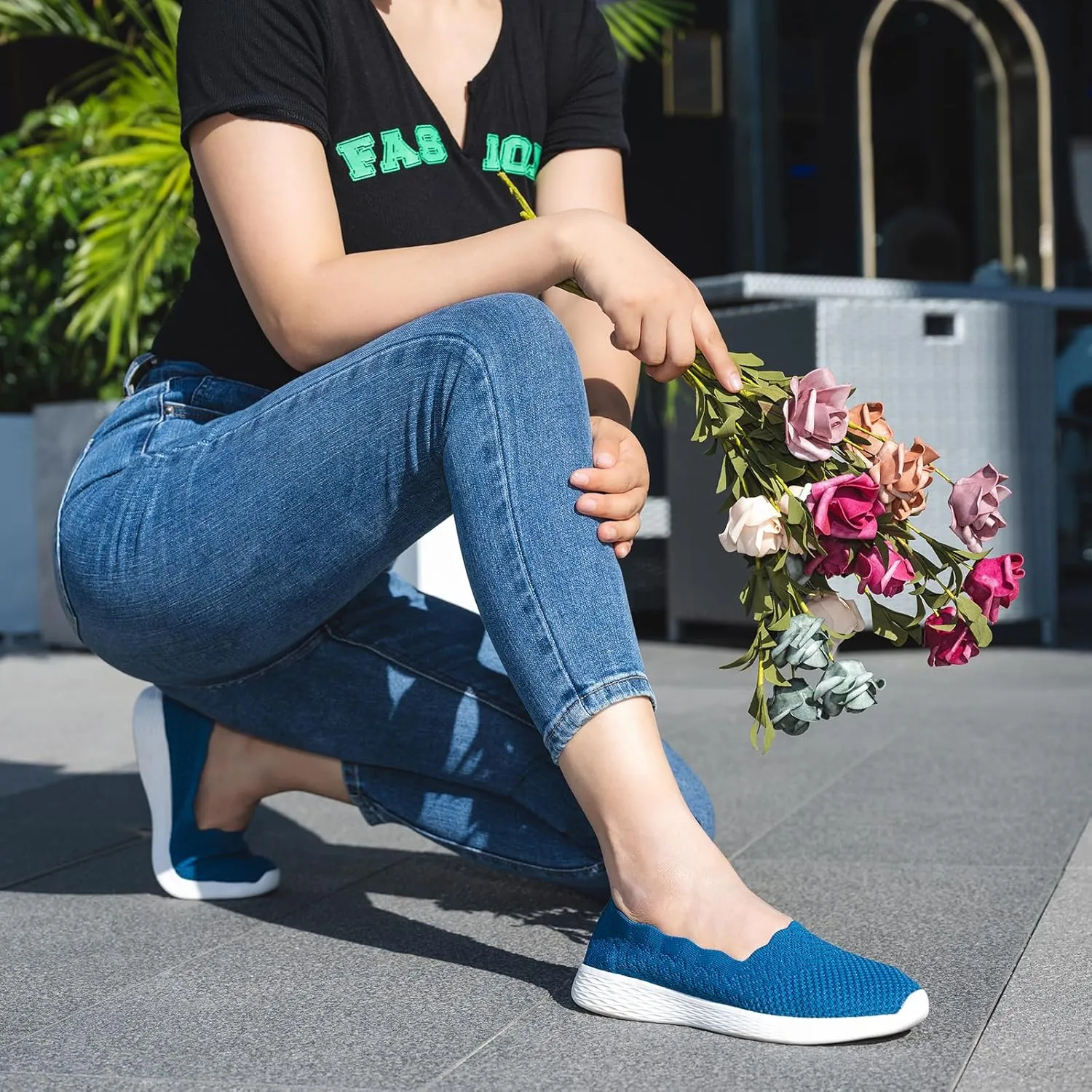 Puxowe Women's Slip on Walking Loafer Shoes-Lightweight Flat Shoes for Women Low-Top Round Toe Knit Memory Foam Sneaker