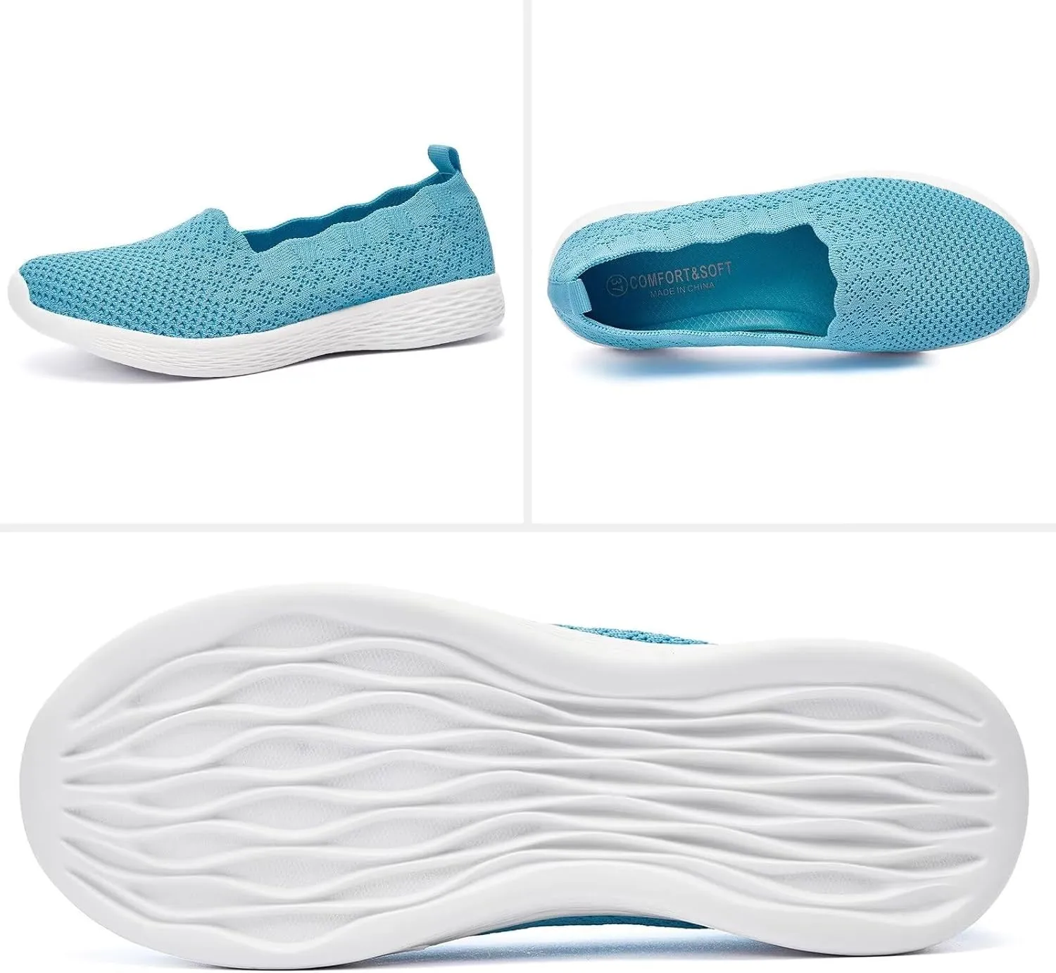 Puxowe Women's Slip on Walking Loafer Shoes-Lightweight Flat Shoes for Women Low-Top Round Toe Knit Memory Foam Sneaker