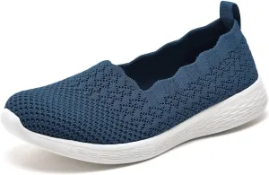 Puxowe Women's Slip on Walking Loafer Shoes-Lightweight Flat Shoes for Women Low-Top Round Toe Knit Memory Foam Sneaker