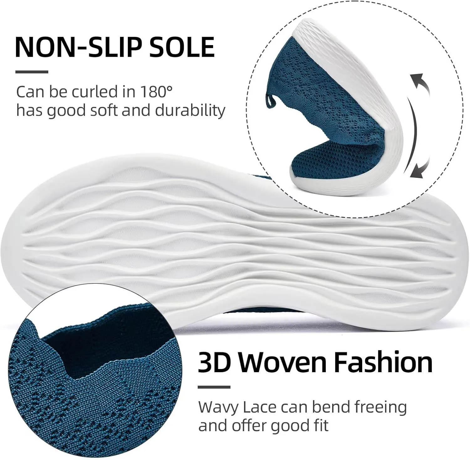 Puxowe Women's Slip on Walking Loafer Shoes-Lightweight Flat Shoes for Women Low-Top Round Toe Knit Memory Foam Sneaker