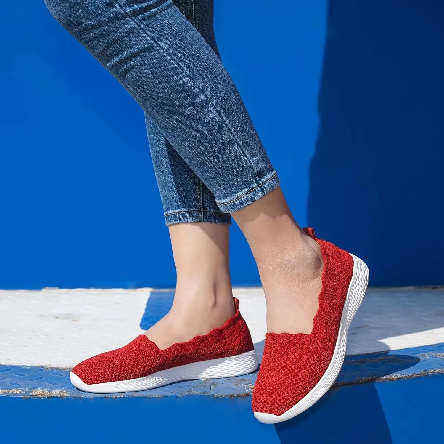 Puxowe Women's Slip on Walking Loafer Shoes-Lightweight Flat Shoes for Women Low-Top Round Toe Knit Memory Foam Sneaker