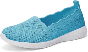 Puxowe Women's Slip on Walking Loafer Shoes-Lightweight Flat Shoes for Women Low-Top Round Toe Knit Memory Foam Sneaker