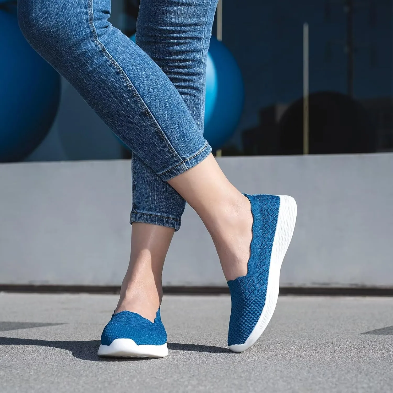 Puxowe Women's Slip on Walking Loafer Shoes-Lightweight Flat Shoes for Women Low-Top Round Toe Knit Memory Foam Sneaker