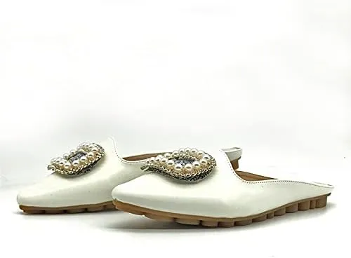 Rhinestone Mules for Women Flats Shoes Slip On Backless Loafer Pointed Toe Dress Mule Slides