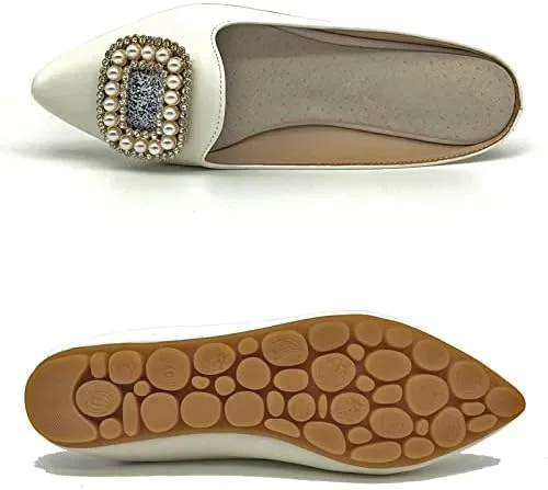 Rhinestone Mules for Women Flats Shoes Slip On Backless Loafer Pointed Toe Dress Mule Slides