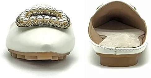 Rhinestone Mules for Women Flats Shoes Slip On Backless Loafer Pointed Toe Dress Mule Slides