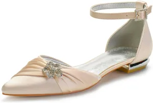 Rhinestones Wedding Shoes for Bride Flats Pointed Toe Flat Bridal Shoes Women Evening Dress Shoes