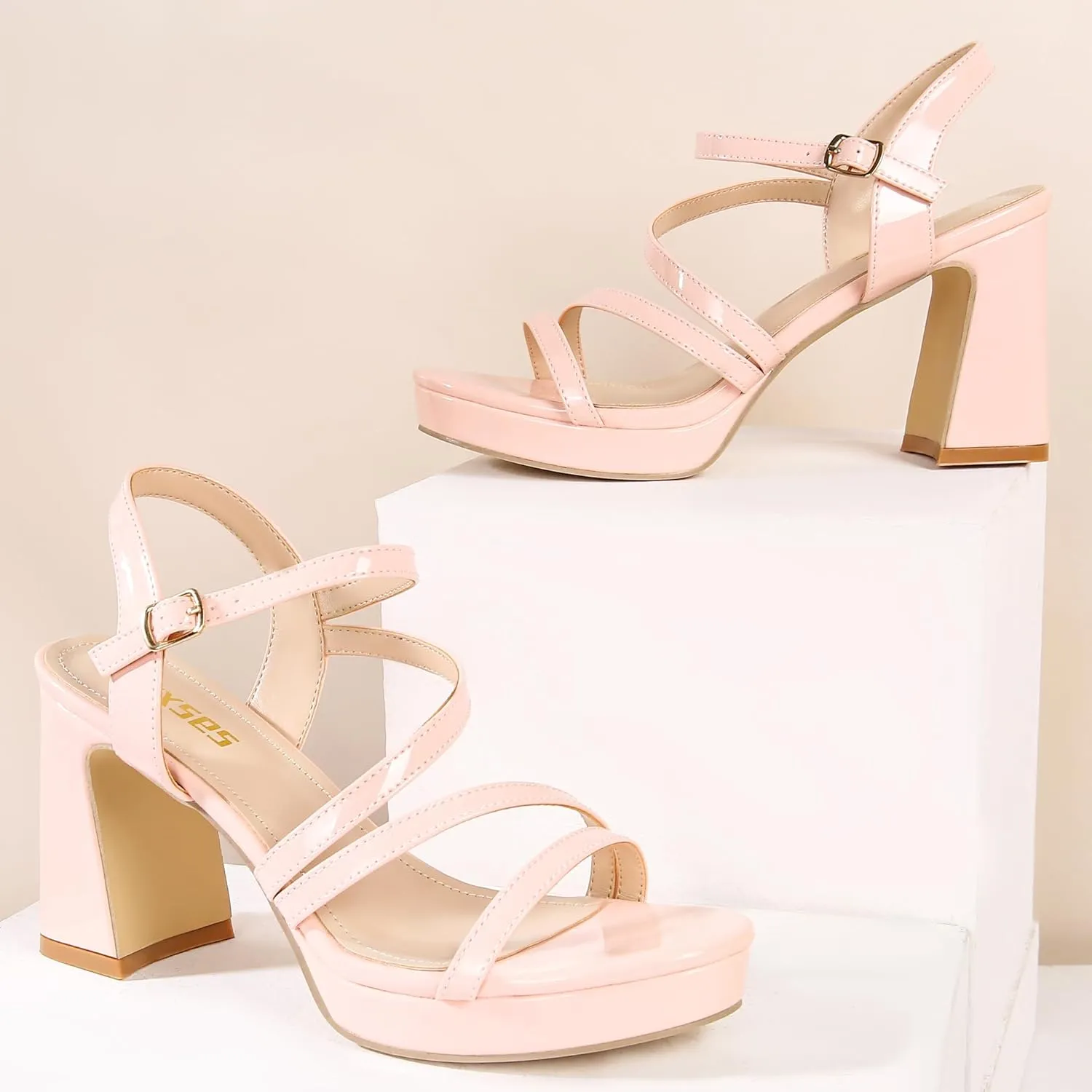 rsxses Platform Chunky Heels for Women Ankle Strap Heels Strappy Sandals with Open Toe Wedding Prom Bridal Women Dress Shoes