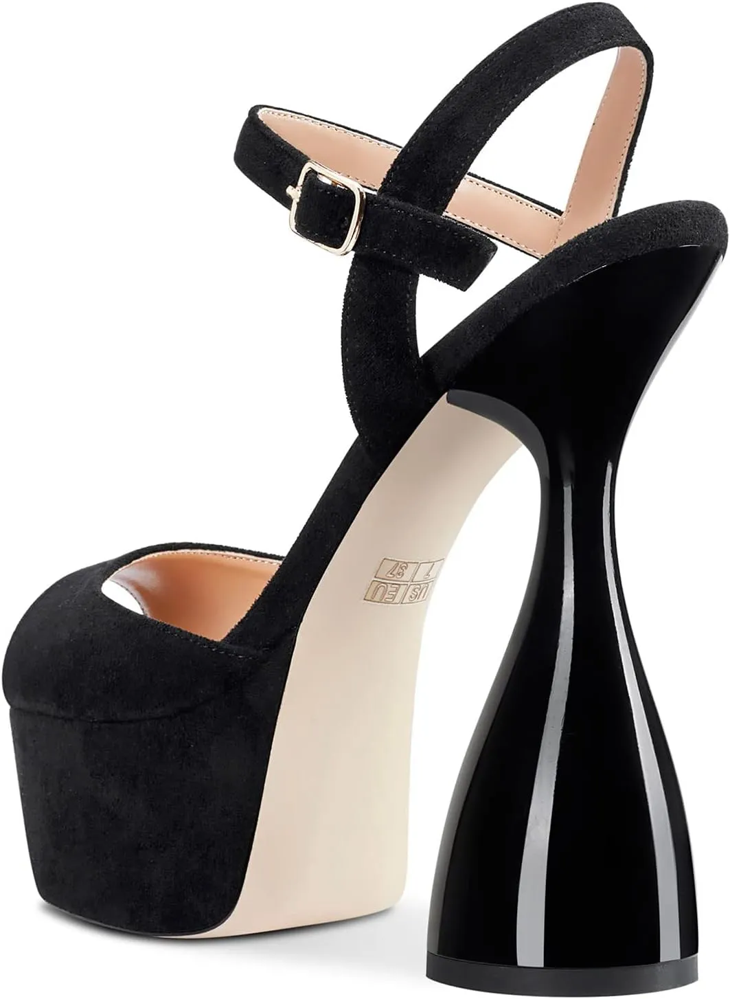 Saekcted Women's Chunky High Heels Platform Fashion Party Sandals Peep-Toe Ankel-Strap Sandal 6Inch Heel Shoes for Wedding Dress