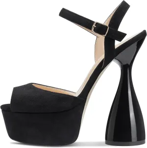 Saekcted Women's Chunky High Heels Platform Fashion Party Sandals Peep-Toe Ankel-Strap Sandal 6Inch Heel Shoes for Wedding Dress