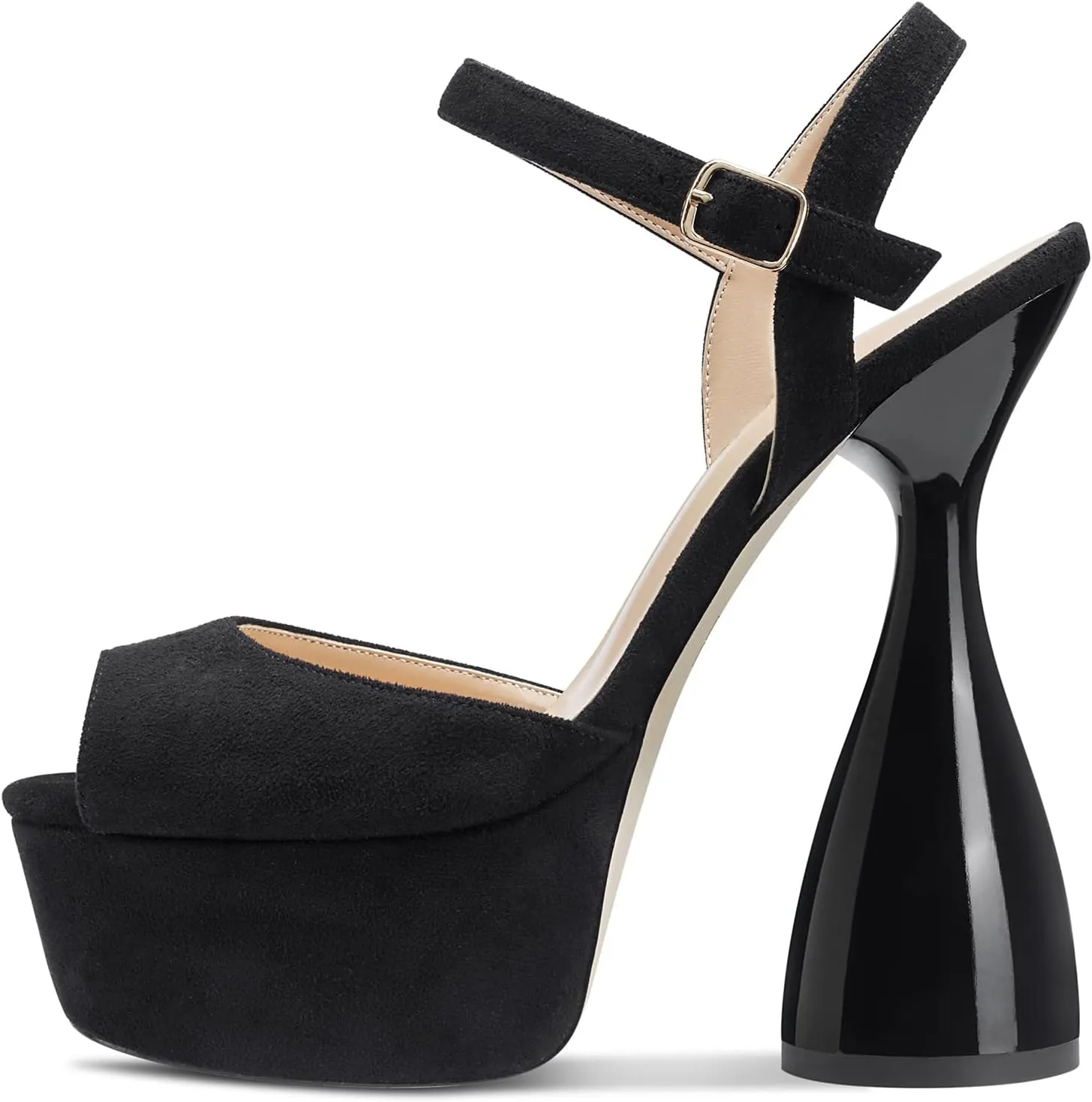 Saekcted Women's Chunky High Heels Platform Fashion Party Sandals Peep-Toe Ankel-Strap Sandal 6Inch Heel Shoes for Wedding Dress