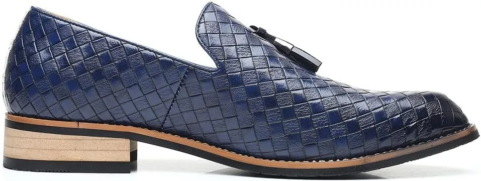 Santimon Men's Woven Tassel Smoking Loafers Classic Leather Business Foraml Dress Office Casual Slip On Vintage Brogue Shoes