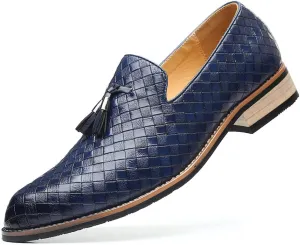 Santimon Men's Woven Tassel Smoking Loafers Classic Leather Business Foraml Dress Office Casual Slip On Vintage Brogue Shoes