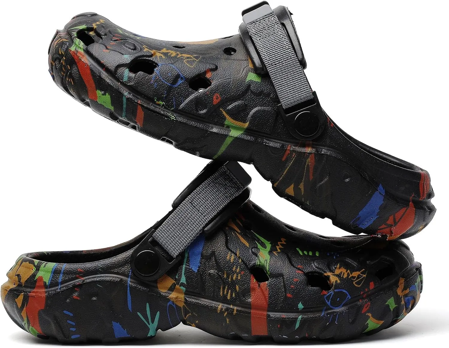 SECHRITE Womens Mens Clogs Garden Shoes Graffiti Slip On Mules Sports Sandals Unisex Adult Athletic Summer Outdoor Beach Slippers Water Shower Shoes