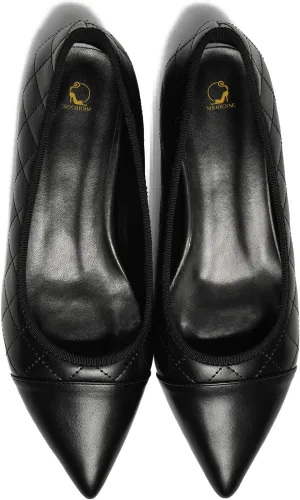 SHODENSE Women Casual Cap Toe Flats Slip on Pointed Toe Ballet Flats Two Tone 0.5" Low Flat Heel Pumps Comfort Colorblock Basic Flat Dress Shoes Work Chic Driver Flats Fall 4-11 M US