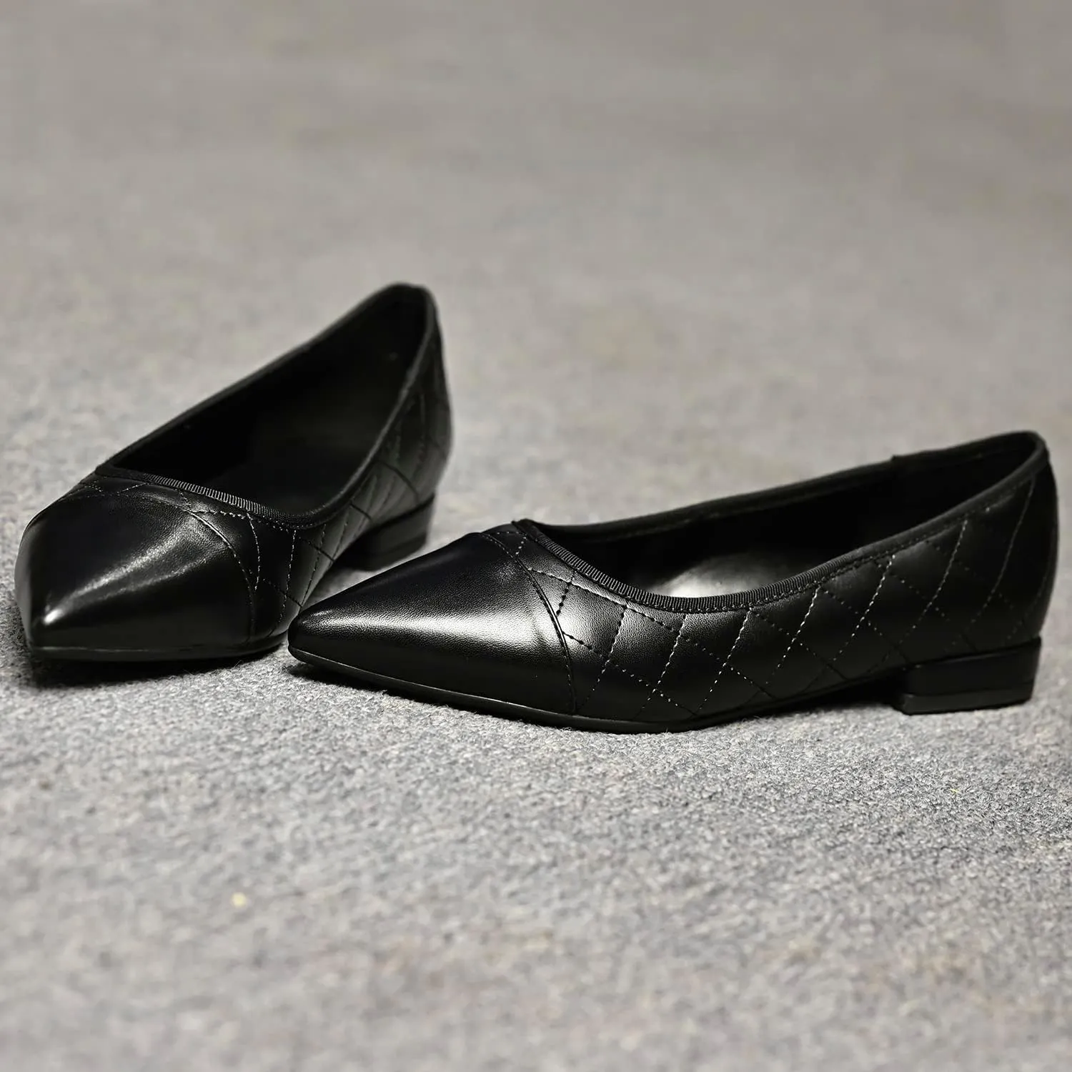 SHODENSE Women Casual Cap Toe Flats Slip on Pointed Toe Ballet Flats Two Tone 0.5" Low Flat Heel Pumps Comfort Colorblock Basic Flat Dress Shoes Work Chic Driver Flats Fall 4-11 M US
