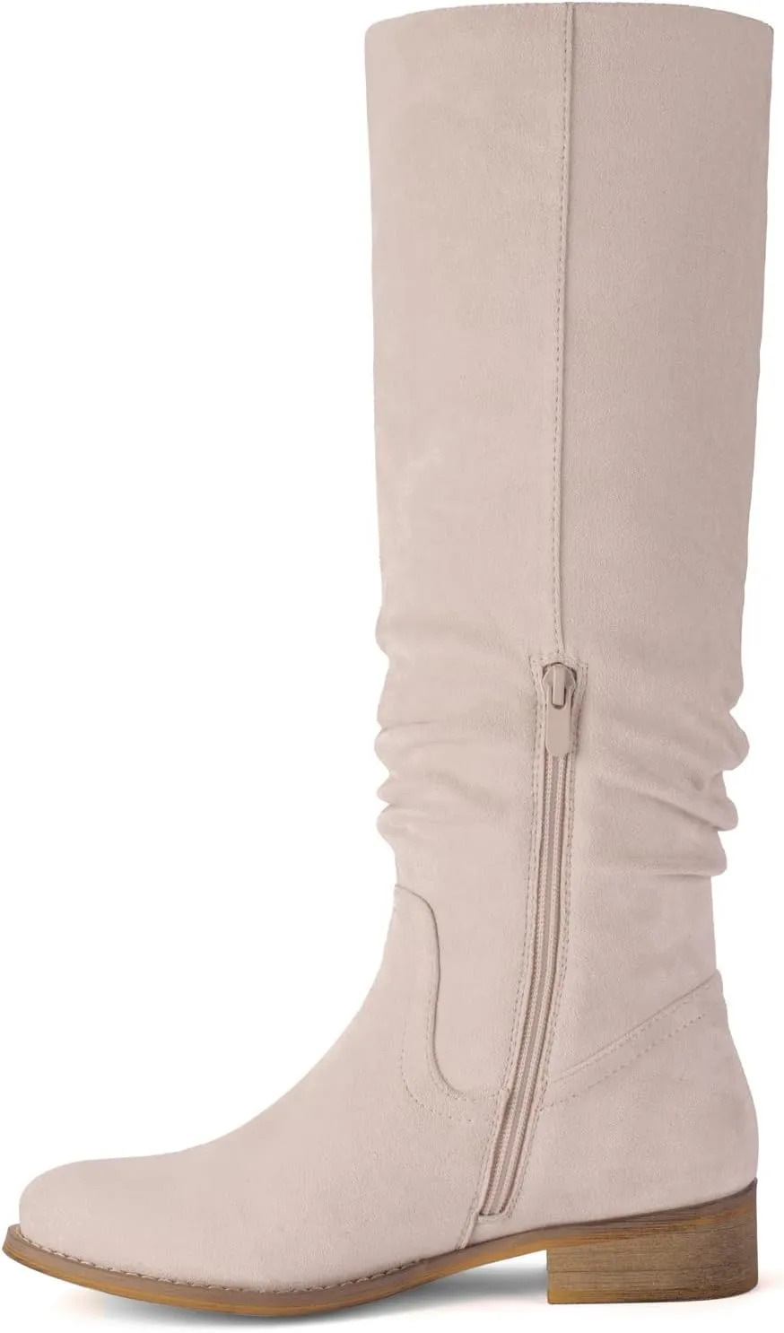 Shoe'N Tale Women's Knee High Boots Flat Low Heel Slouch Pointed Toe Winter Shoes with Side Zipper