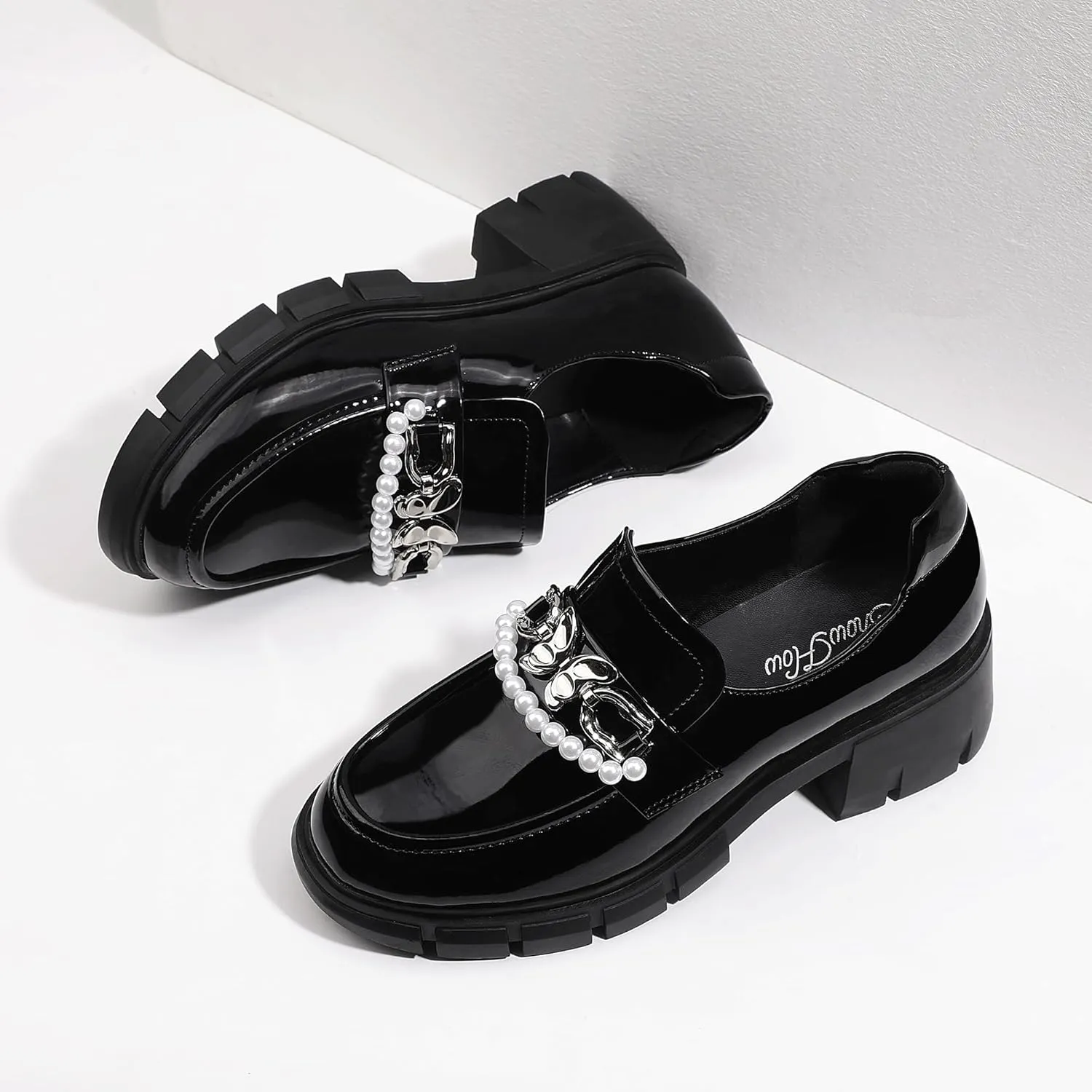 ShowHow Women's Chunky Loafers Platform Slip On Loafers Round Toe Lug Sole Loafers Business Casual Shoes for Women