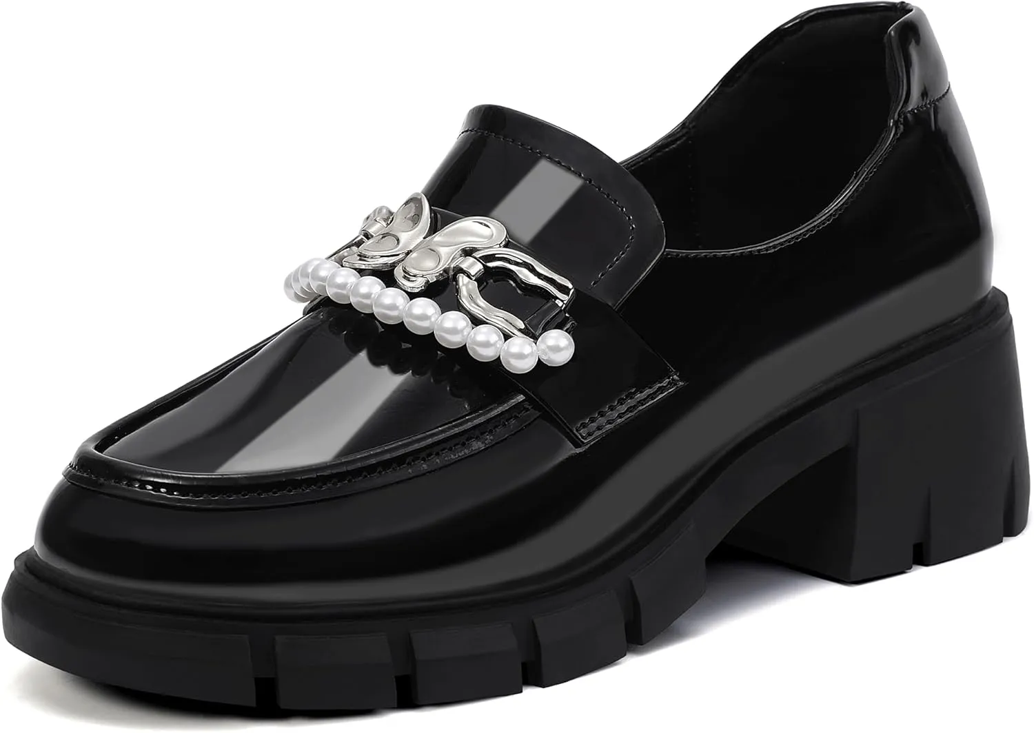 ShowHow Women's Chunky Loafers Platform Slip On Loafers Round Toe Lug Sole Loafers Business Casual Shoes for Women