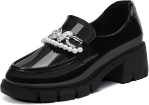ShowHow Women's Chunky Loafers Platform Slip On Loafers Round Toe Lug Sole Loafers Business Casual Shoes for Women