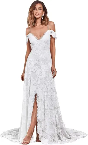 Simple Boho Wedding Dresses for Bride 2024 Mermaid Lace Spaghetti Straps V Neck Beach Bridal Gowns