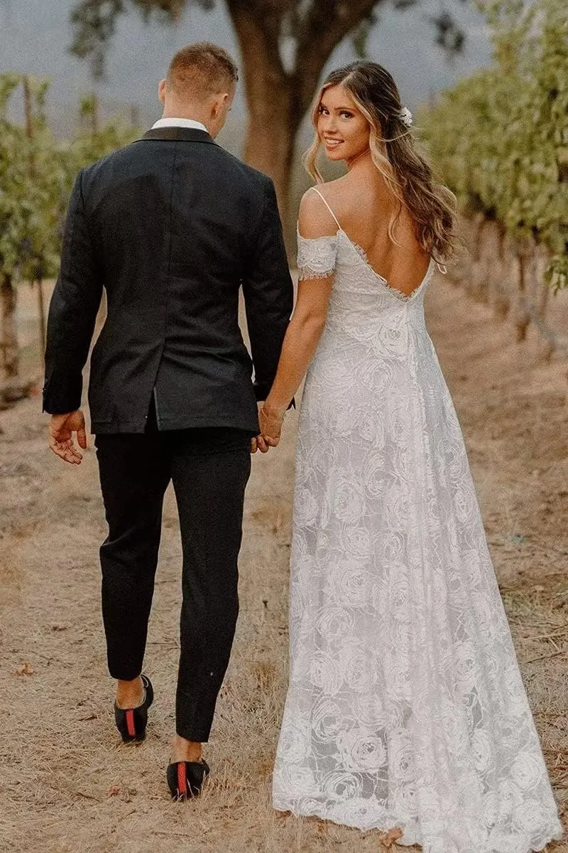 Simple Boho Wedding Dresses for Bride 2024 Mermaid Lace Spaghetti Straps V Neck Beach Bridal Gowns