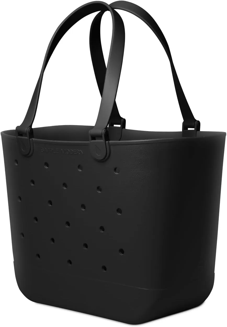 Simple Modern Extra-Large Beach Bag | Waterproof Getaway Rubber Tote with Zipper Pocket for Travel, Pool, Boat, Groceries, Sports | Midnight Black