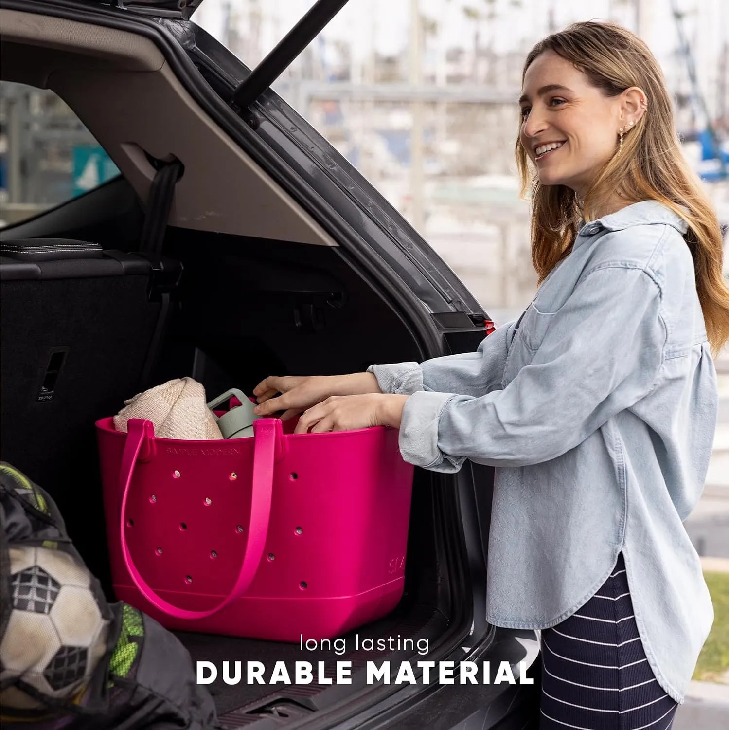 Simple Modern Large Beach Bag | Waterproof Getaway Rubber Tote with Zipper Pocket for Travel, Pool, Boat, Groceries, Sports | Laguna