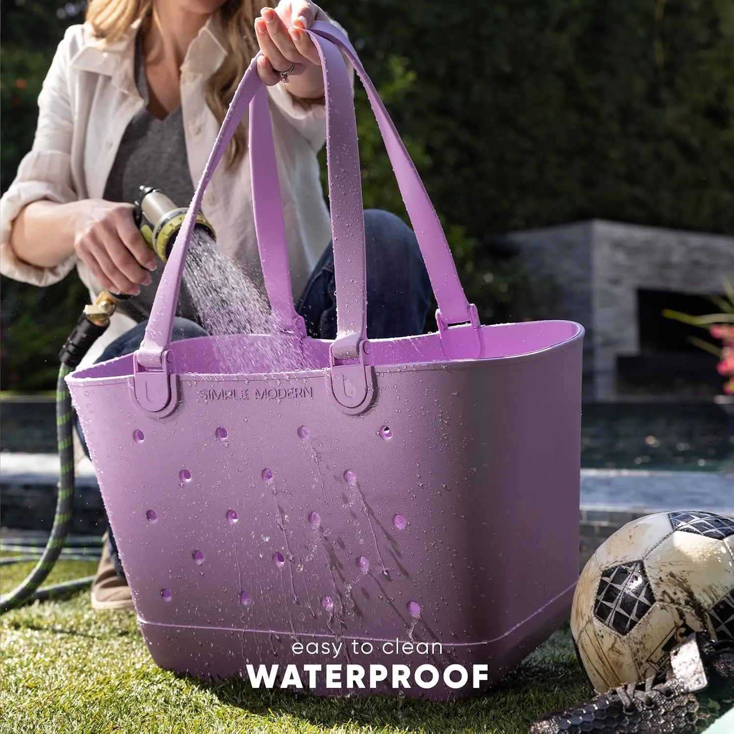 Simple Modern Large Beach Bag | Waterproof Getaway Rubber Tote with Zipper Pocket for Travel, Pool, Boat, Groceries, Sports | Laguna