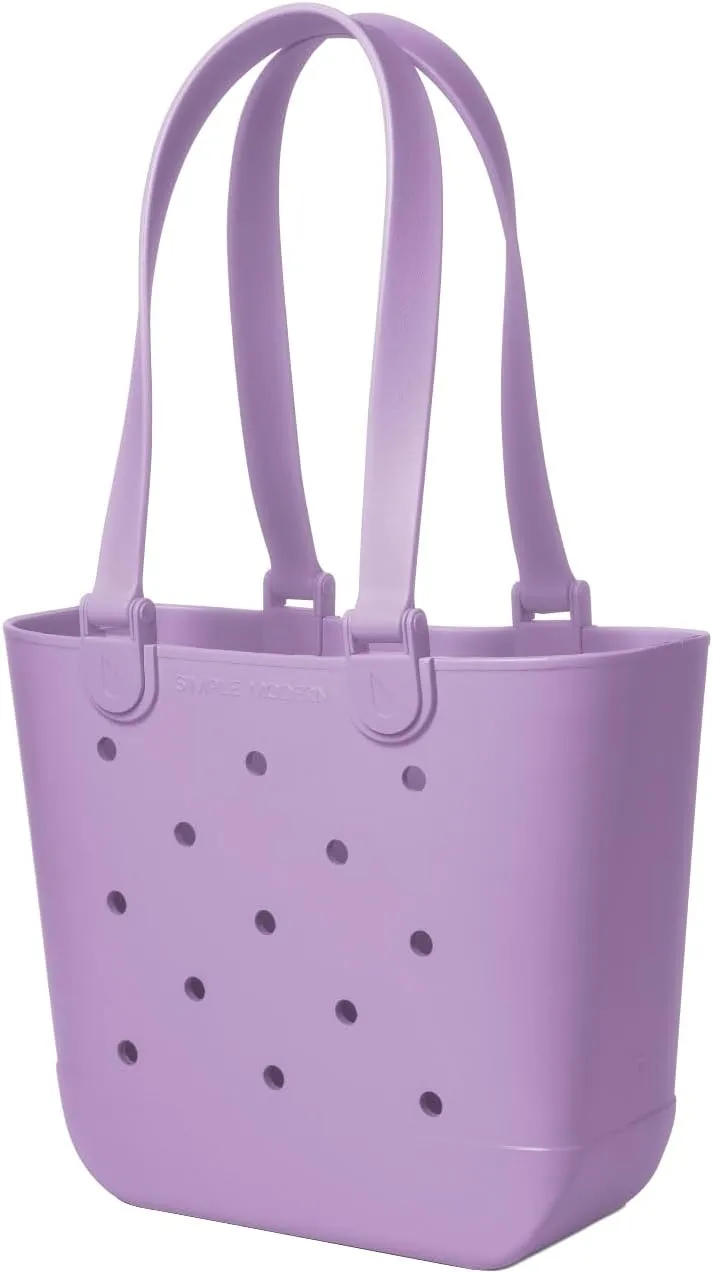 Simple Modern Medium Beach Bag | Waterproof Getaway Rubber Tote with Zipper Pocket for Travel, Pool, Boat, Groceries, Sports | Purple Breeze