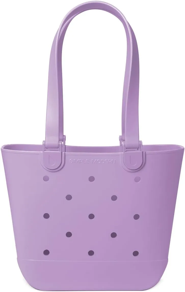 Simple Modern Medium Beach Bag | Waterproof Getaway Rubber Tote with Zipper Pocket for Travel, Pool, Boat, Groceries, Sports | Purple Breeze