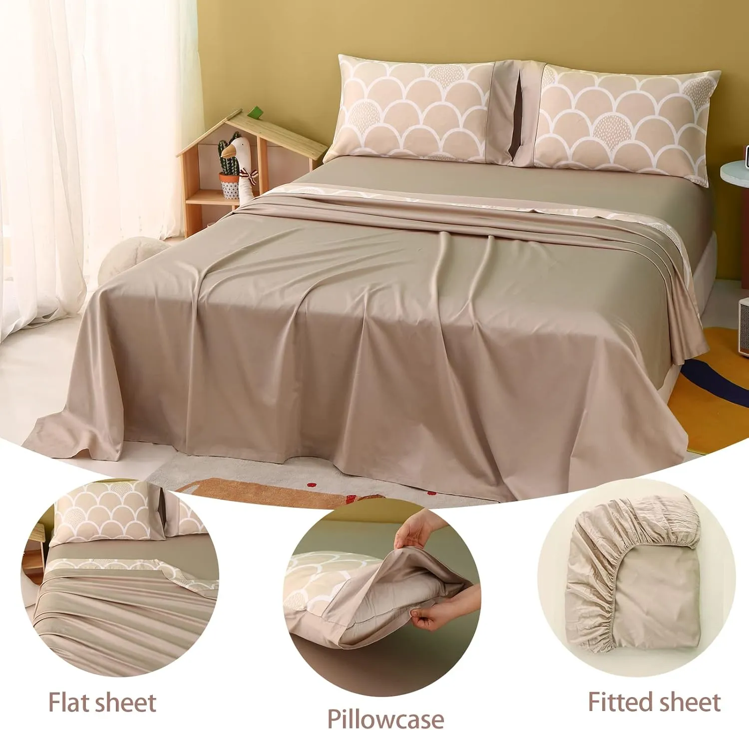 Simple&Opulence 100% Organic Cotton Sheet Set for Kids Teens, 3 Pieces Soft Bed Sheets Boy Girl Warm Adorable - Alpaca, Twin