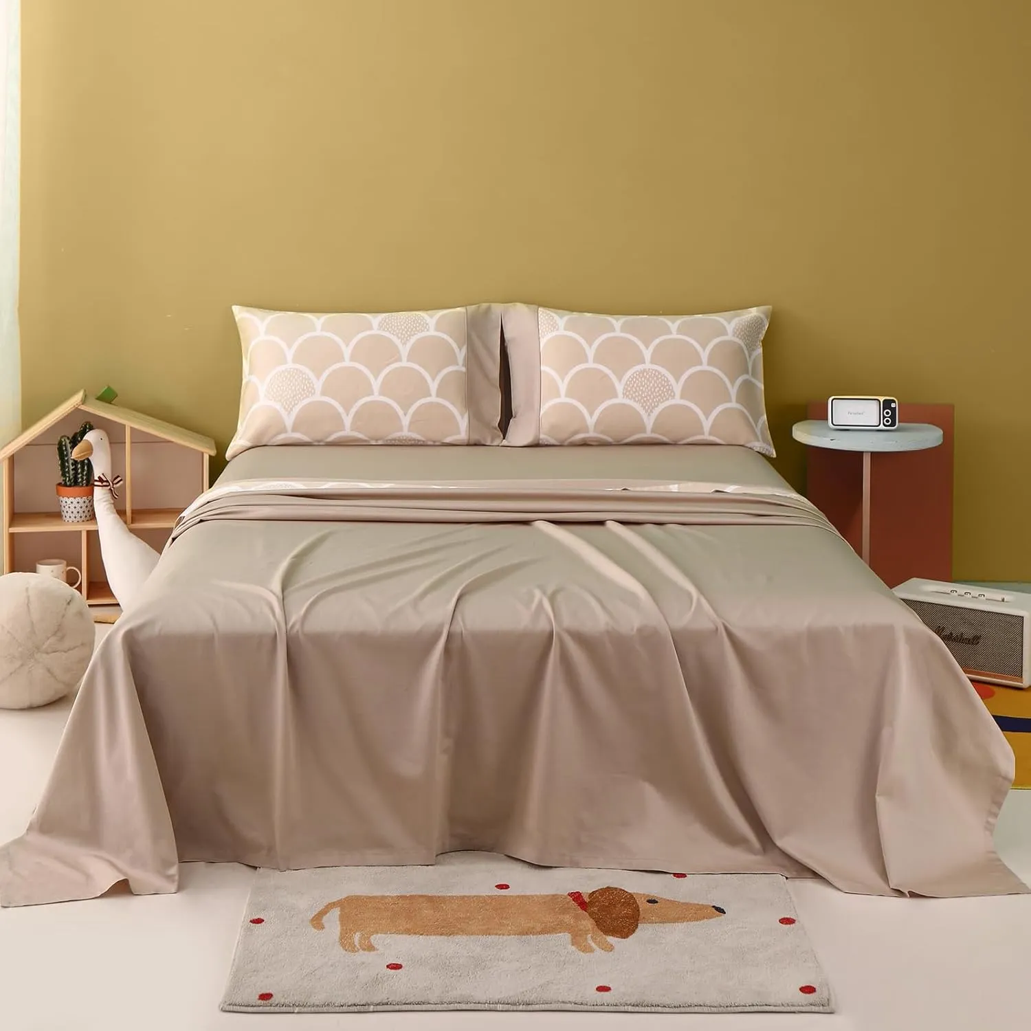 Simple&Opulence 100% Organic Cotton Sheet Set for Kids Teens, 3 Pieces Soft Bed Sheets Boy Girl Warm Adorable - Alpaca, Twin