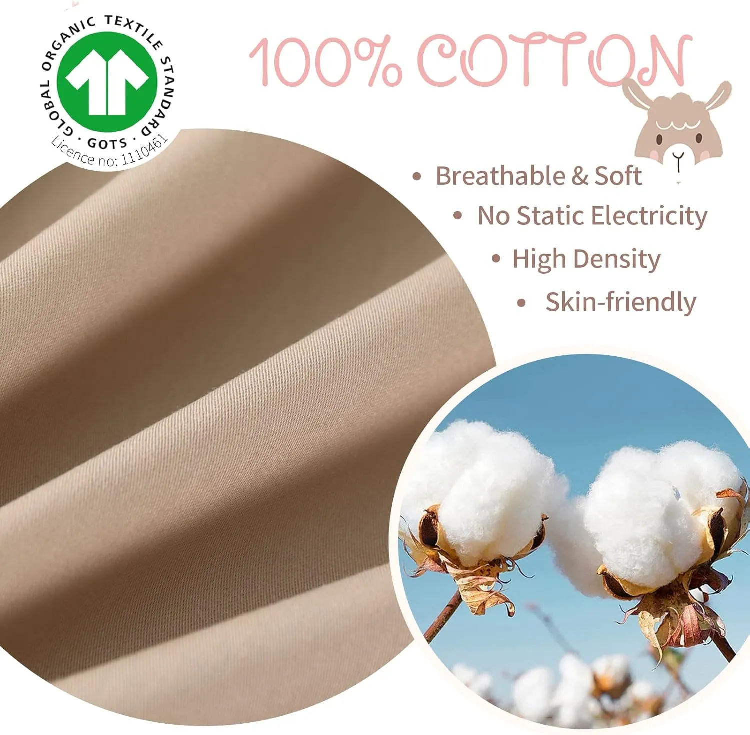 Simple&Opulence 100% Organic Cotton Sheet Set for Kids Teens, 3 Pieces Soft Bed Sheets Boy Girl Warm Adorable - Alpaca, Twin