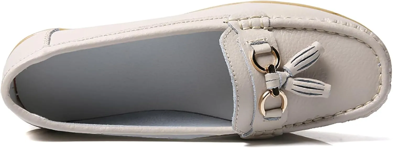 Solaud Women's Comfort Loafers Slope Heeled Moccasins Leather Loafer Casual Round Toe Soft Leather Wedge Pumps Breathable Slip On Walking Office Lightweight Shoes