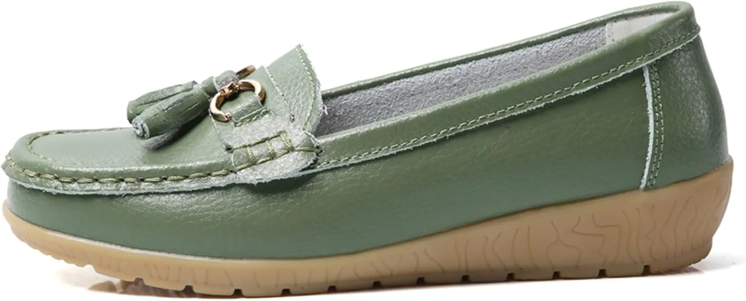 Solaud Women's Comfort Loafers Slope Heeled Moccasins Leather Loafer Casual Round Toe Soft Leather Wedge Pumps Breathable Slip On Walking Office Lightweight Shoes