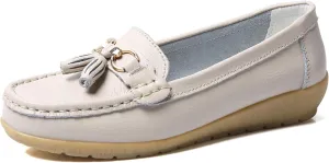 Solaud Women's Comfort Loafers Slope Heeled Moccasins Leather Loafer Casual Round Toe Soft Leather Wedge Pumps Breathable Slip On Walking Office Lightweight Shoes