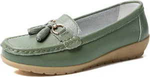 Solaud Women's Comfort Loafers Slope Heeled Moccasins Leather Loafer Casual Round Toe Soft Leather Wedge Pumps Breathable Slip On Walking Office Lightweight Shoes