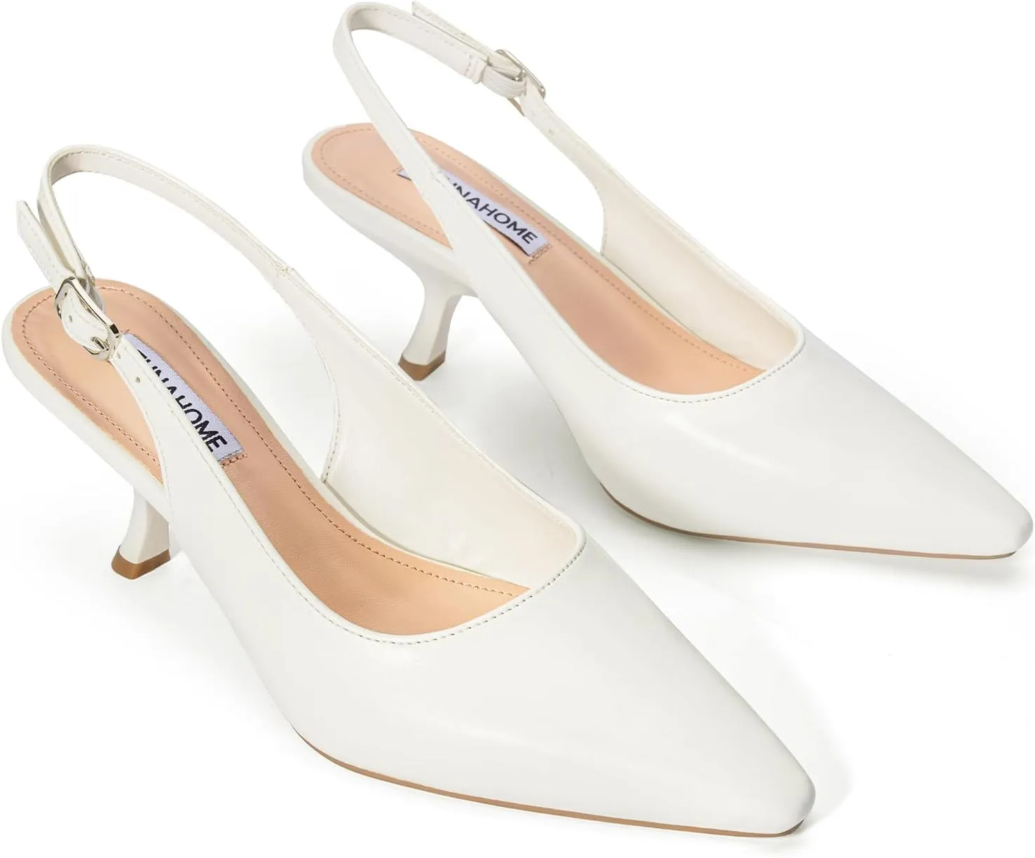STUNAHOME Slingback Heels for Women Closed Pointed Toe Kitten Pumps Fashion Low Heel Wedding Casual Dress Shoes, Nude