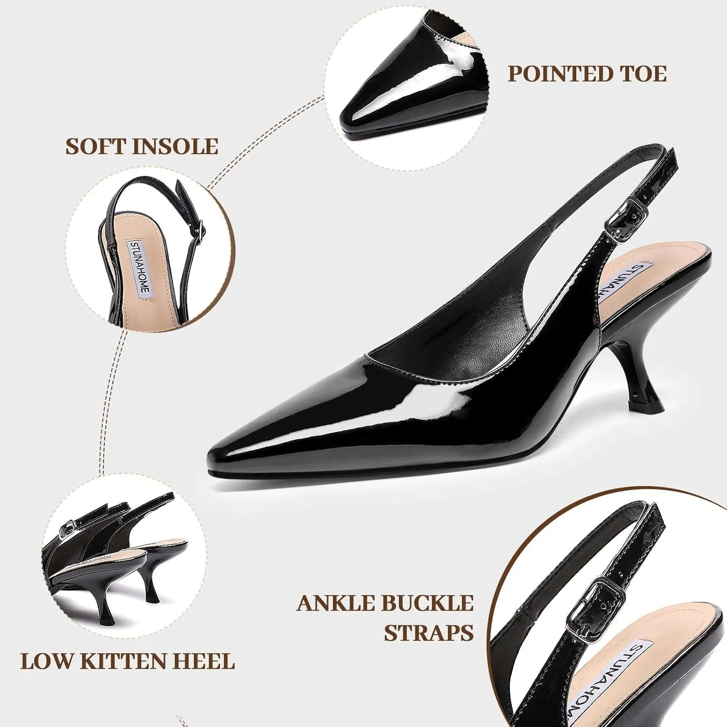 STUNAHOME Slingback Heels for Women Closed Pointed Toe Kitten Pumps Fashion Low Heel Wedding Casual Dress Shoes, Nude