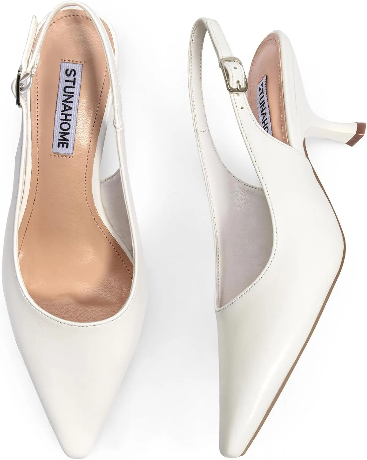 STUNAHOME Slingback Heels for Women Closed Pointed Toe Kitten Pumps Fashion Low Heel Wedding Casual Dress Shoes, Nude