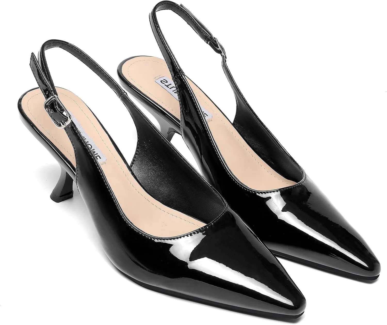 STUNAHOME Slingback Heels for Women Closed Pointed Toe Kitten Pumps Fashion Low Heel Wedding Casual Dress Shoes, Nude
