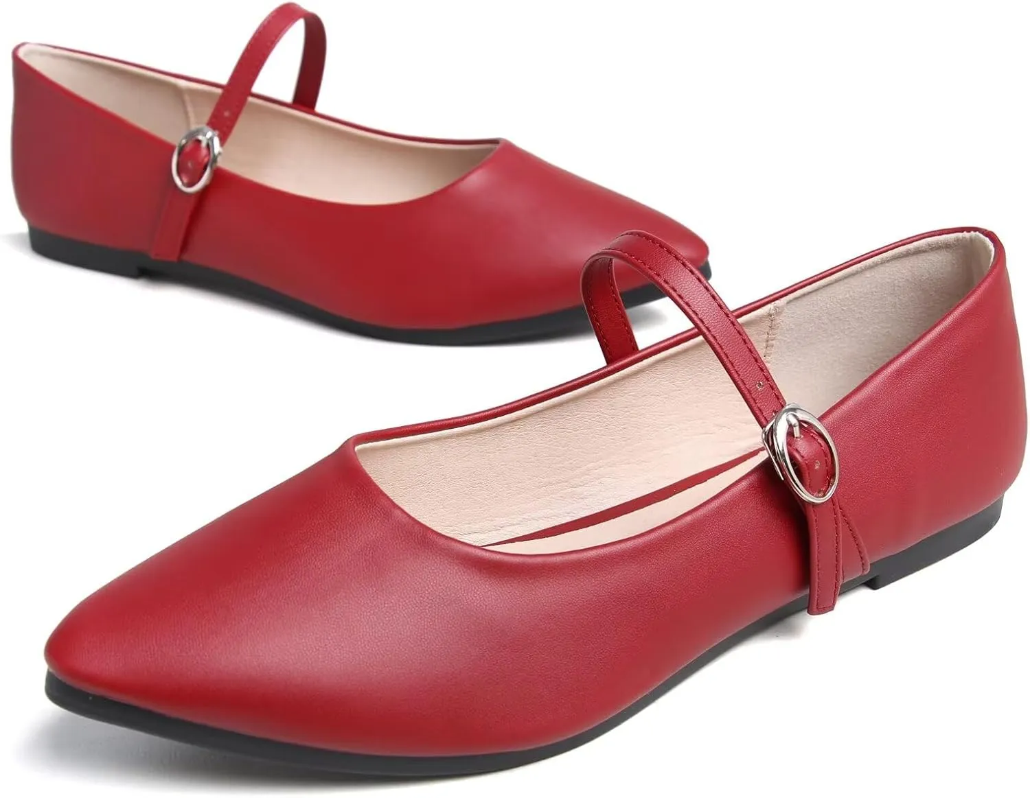 Stunner Women's Mary Jane Flats Fashion Pointed Toe Ballet Flats Comfort Buckle Strap Walk Flats